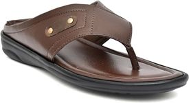 REEV XAVIER INTERNATIONAL Men's Flip Flop Synthetic Leather Slipper |Brown |7 |R-6018-BROWN-7|