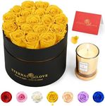 LIFELUM Forever Flowers with Scented Candle in a Box,Preserved Roses,Immortal Roses That Last A Year,Forever Flowers for Delivery Prime,Eternal Rose for Women (Yellow)