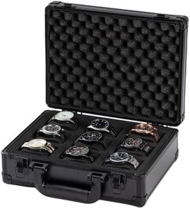 Comlly Metal Watch Box, 9-Slot Watch Case, Removable Watch Pillows, Watch Box Organizer, Gift for Loved Ones, Black aluminum，Christmas Gifts