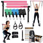 Upgraded Portable Pilates Bar Kit - Adjustable 39 Inches 3 Section Pilates Bar with Resistance Bands 20, 30, 40 Lbs. Home Workout Equipment for Women with 2 Foot & Hand Loops for Legs and Full Body