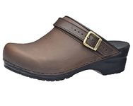 Sanita | Morse Mule Clog | Original Handmade Flexible Leather Clog for Women | Anatomical Shaped Footbed with Soft Foam | Heel Strap | Dark Brown | 6 UK