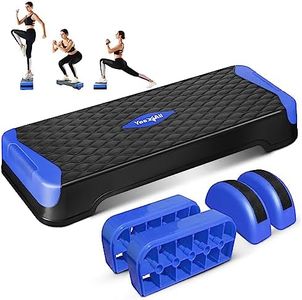 Yes4All 2-in-1 Adjustable Aerobic Stepper with Half Round Legs for Home Workout, Step Exercise & Balance Training - Dark Blue
