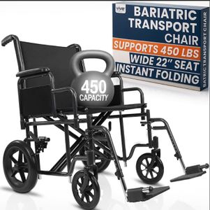 Vive Mobility Bariatric Transport Wheelchair for Adults - Supports 450lbs - Foldable, Heavy Duty Travel Wheel Chair - Portable, Transfer Aid with Swing Away Footrests & 22 Inch Wide Seat