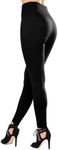 SATINA High Waisted Fleece Lined Leggings for Women | Women’s Leggings w/Fleece Lining for More Warmth | Regular, Plus Sizes Black