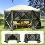 VEVOR Pop Up Gazebo Tent, Pop-Up Screen Tent 6 Sided Canopy Sun Shelter with 6 Removable Privacy Wind Cloths & Mesh Windows, 12x12FT Quick Set Screen Tent with Mosquito Netting, Army Green