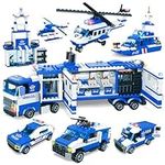 WYSWYG Building Blocks Set City Police Station, Building Police Sets for Kids,8 in 1 Police Station Set with Police Car,1039 Pcs Building Bricks for Kids 6+ Years,Blue (Not LEGO)