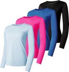 Real Essentials Womens Quick Dry Fit Tech Stretch Long Sleeve Athletic Workout Ladies T-Shirt Tee Top Running Swim Gym Active Wear Crew Exercise Just My Plus Size Yoga Exercise, Set 4, 2X, Pack of 4