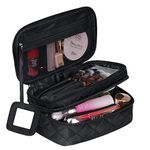 CGBOOM Make Up Bag Organiser for Women, Travel Cosmetic Bag Waterproof with Brush Compartment and Mirror, Portable Double Layers Large Capacity Make up Case