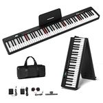 Cossain 88 Key Dightal Piano, Folding Piano Keyboard with Light Up Keys, Full Size Digital Piano, Bluetooth Electric Piano Keyboard, Semi-Weighted Portable Piano with Sustain Pedal, Carrying Bag