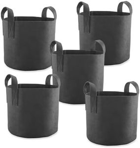 Collections Etc 7 Gallon Plant Grow Bags - Set of 5 - Provide Health Airflow, Handles for Easy Carrying - 13.5" Dia x 12" H - Felt