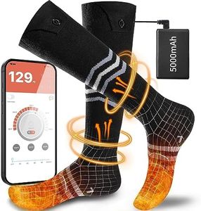 5000mAh Rechargeable Heated Socks for Men Women - APP Control Electric Thermal Socks - Washable Foot Warmer for Hunting Camping Skiing Outdoors (BlackGray, L)