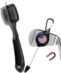 FINGER TEN Retractable Golf Club Cleaner Brush with Magnetic Clip, Durable Nylon Groove Scrub Iron Sharpener Compact Design, Portable Wire Tool for Golf Club Ball Bag Cleaning (Black)
