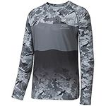 Bassdash Men’s UPF 50+ Camo Fishing Shirt Quick Dry Long Sleeve Kayaking Hiking T-Shirts, Black Camo, Large