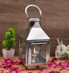 HOUZZPLUS Handicraft Akhand Diya with Glass Cover Steel, Akhand Diya for Home Temple puja, Hanging Lantern for HomeDecor (Medium)