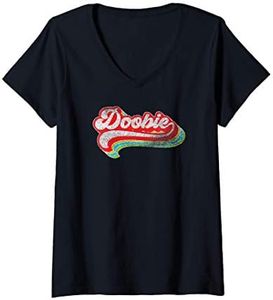 Womens Doobie Retro Distressed Design Hipster Design V-Neck T-Shirt