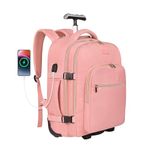 DEVPNR Rolling Backpack for Women, 17Inch on Laptop Travel Backpack with Wheels, Under Seat Carry on Luggage Airplane, Overnight Business Trolley Backpack Bag (Sweet Pink)