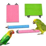 IAIGOGO 4 Pcs Bird Perch Stand Toy Parrot Wooden Stand Platform Colorful Paw Grinding Sticks Trim Beak Chew Toys Hanging Hamster Exercise Playground Cage Accessories for Budgies Parakeet Conure