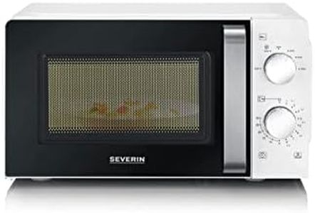 SEVERIN Mikrowelle Solo, zum Auftauen und Erhitzen, Mikrowellengerät mit Drehteller für gleichmäßige Wärmeverteilung 17 L, Weiß /Edelstahl, MW 7885