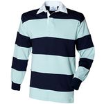 Front Row Sewn Stripe Long Sleeve Rugby Shirt Colour:Duck Egg/Navy Size:L