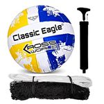 Classic Eagle Cross World Volleyball Full Kit Air Pump And Nylon Net Official Size And Weight For All Players Size-5 (Pack Of 1), Multicolor
