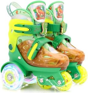 Adjustable Roller Skates for Kids Boys 5-12, Children's Light-Up Shoes Toddler Age 3-5 Gift Box Packing for Toddlers Dinosaur Green