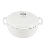 Amazon Basics Enameled Cast Iron Round Dutch Oven with Lid and Dual Handles, Heavy-Duty, 6-Quart, Matte White