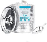 BIRDROCK HOME Ice Bucket with Scoop & Lid - 2.8 Liter Hammered 18/8 Stainless Steel Double Wall Insulated Container with Carrying Handle - Ideal for Parties, Cocktails, and Beverages - Silver