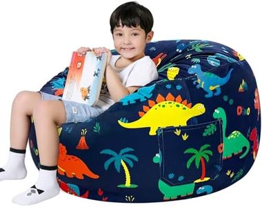 Lukeight Dinosaur Stuffed Animals Storage Bean Bag Chair Cover Only (Ships Empty, No Filling) - Velvet YKK Zipper Beanbag Cover for Kids Big kids, Washable Plush Toy Organizer, X-Large 30" D x 18" H