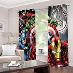 ZHKN Curtain Marvel Heroes Pattern Thermal Insulated Soft Solid Interwoven Lining Top Eyelets Window Treatments Blackout Curtain For Home Decoration 2xW30 X H65