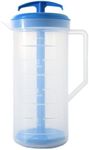 JBK Pottery - Mixing Pitcher for Drinks, Plastic Water Pitcher with Lid and Plunger with Angled Blades, Easy-Mix Juice Container, 2-Quart Capacity (Blue, One)