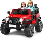 GYMAX 2-Seater Kids Ride on Car, 12V Battery Powered Toy Car with Remote Control, Lights, Music, USB/TF/AUX, High/Low Speed, Slow Start & Storage Space, Children Electric UTV for 3 Years Old+ (Red)