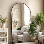 Beauty4U Full Length Mirror Arched Top, 200x100cm Large Free Standing Mirrors, Floor Mirror with Black Aluminum Alloy Frame for Living Room or Bedroom, Hanging or Leaning