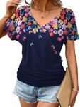 Zeagoo Womens Dressy Tops and Blouses Floral Printed Summer Loose Fit Short Sleeve Tunic for Leggings 3XL