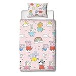 Character World Peppa Pig and Friends Official Single Bed Duvet Cover Set | Colourful Playful Design Reversible 2 Sided Bedding Including Matching Pillow Case, Pink