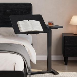 DONGMUWUJEE Solid Wood Hospital Bed Table with Wheels,Black