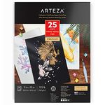 Arteza Mixed Media Sketchbook, 9 x 12 Inches, 25 Sheets, Toned Drawing Paper — White, Cream, Light Gray, Gray, and Black, 122-lb, Cold-Press, Art Supplies for Watercolor Techniques and Dry Media