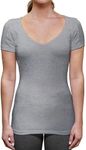 The Thompson Tee Women's Sweatproof Undershirt | Deep V Neck T-Shirt with Underarm Sweat Pads | Slim Fit | Aluminum-Free Alternative | Heather Grey | Medium