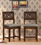 RSFURNITURE Solid Sheesham Wood Set of 2 Dining Chairs Only | Wooden Two Seater Dinning Chair with Cushion for Kitchen & Dining Room | Rosewood, Provincial Teak Finish (2 Seats)