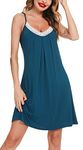 Lovasy Women's Nightdresses Soft Nighties for Women Night Dress with Lace Ladies Nightdresses Nightwear Chemise Nighties for Women Strap Negligee,Blue,M