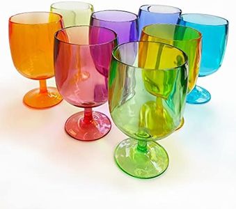 Lily's Home Set of 8 Colors Unbreakable Poolside 12 oz Acrylic Plastic Wine and Water Tumbler Stackable Goblets. Made of Shatterproof Plastic and Ideal for Indoor and Outdoor Use, Reusable.