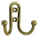 Liberty Hardware Double Prong Robe Hook with Ball End, Antique Brass, Packaging May Vary