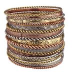 LUX ACCESSORIES Flower Mixed Metal Aztec Multi Bangle Set, 2.75", Alloy Steel