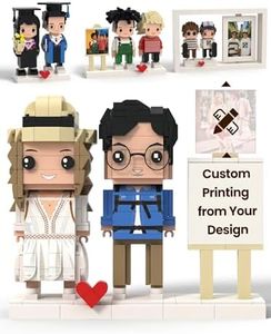 JollyJubilant Sweet Couple Gift Full Body Customizable Square Face 2 People with Photo Frame My Custom Brickfigure Granules with Easel Personalize Building Block Character