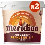 Meridian Crunchy Peanut Butter 1kg Twin Pack (2 x 1kg Tubs) - Vegan, Free From Palm Oil, Made With 100% Nuts