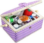 Sewing Basket with Accessories Sewing Kit Storage Organizer with Tools, Wooden Sewing Box with Removable Tray Tomato Pincushion for Mending - Purple