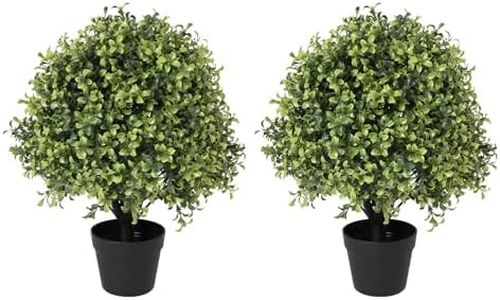 THE BLOOM TIMES 24" Topiary Trees Artificial Outdoor Set of 2, 2ft UV Resistant Faux Boxwood Ball Evergreen Plants Outside Greenery, Fake Potted Bushes and Shrubs for Front Porch Planter Patio Decor