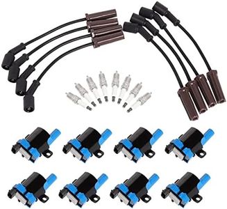 ENA Pack 8 Round Blue Ignition Coil 8 Platinum Spark Plug 8 Wire Set Compatible with Chevrolet Chevy Buick Cadillac Tahoe Express SSR Silverado Suburban H2 Rainier Escalade Replace# UF262 41962 748HH