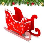 Qeeenar Christmas Santa Sleigh Indoor Decorations Red Wooden Sled Christmas Tree Decor Photo Booth Props Kit Table Top Xmas Decor for Pets Trailer Party Favors Sleigh, 19 x 11 x 6.3 Inches