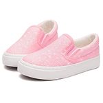 Toandon Toddler Girls Kids Sneakers Canvas Shoes Loafers Glitter Low Top Slip On Glimmer Sparkle Non-Slip Rubber Sole Lightweight Breathable Outdoor Fashion Casual Tennis Shoes Pink Size 12