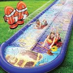 Undersea Water Dual Slip and Slide - 18 Feet X 5 Feet Slip N Slide with Splash Pad and Sprinkler, Water Slide with Inflatable Body Boards - Kids Water Fun Multi